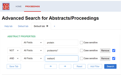 New Search Tool- Shows pop-up that displays how to search using Abstract Properties